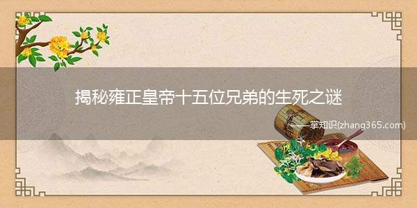 揭秘雍正皇帝十五位兄弟的生死之谜