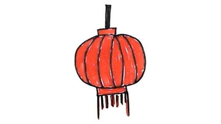 灯笼简笔画怎么画(白纸上先画一个挂环,再画大椭圆形)