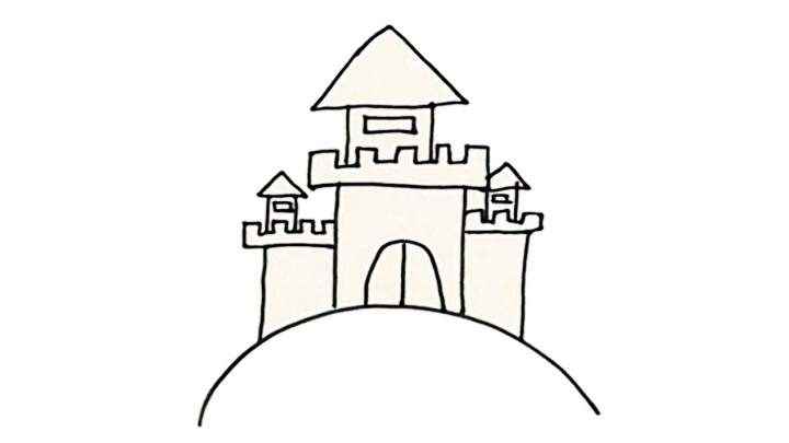 城堡简笔画怎么画(白纸上画一条长的弧线,一座美丽的城堡就画好了)