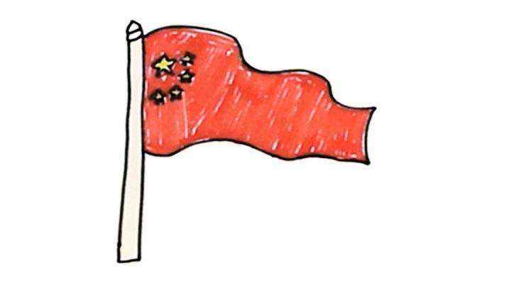 五星红旗简笔画怎么画(波浪线画出迎风飘扬的国旗)